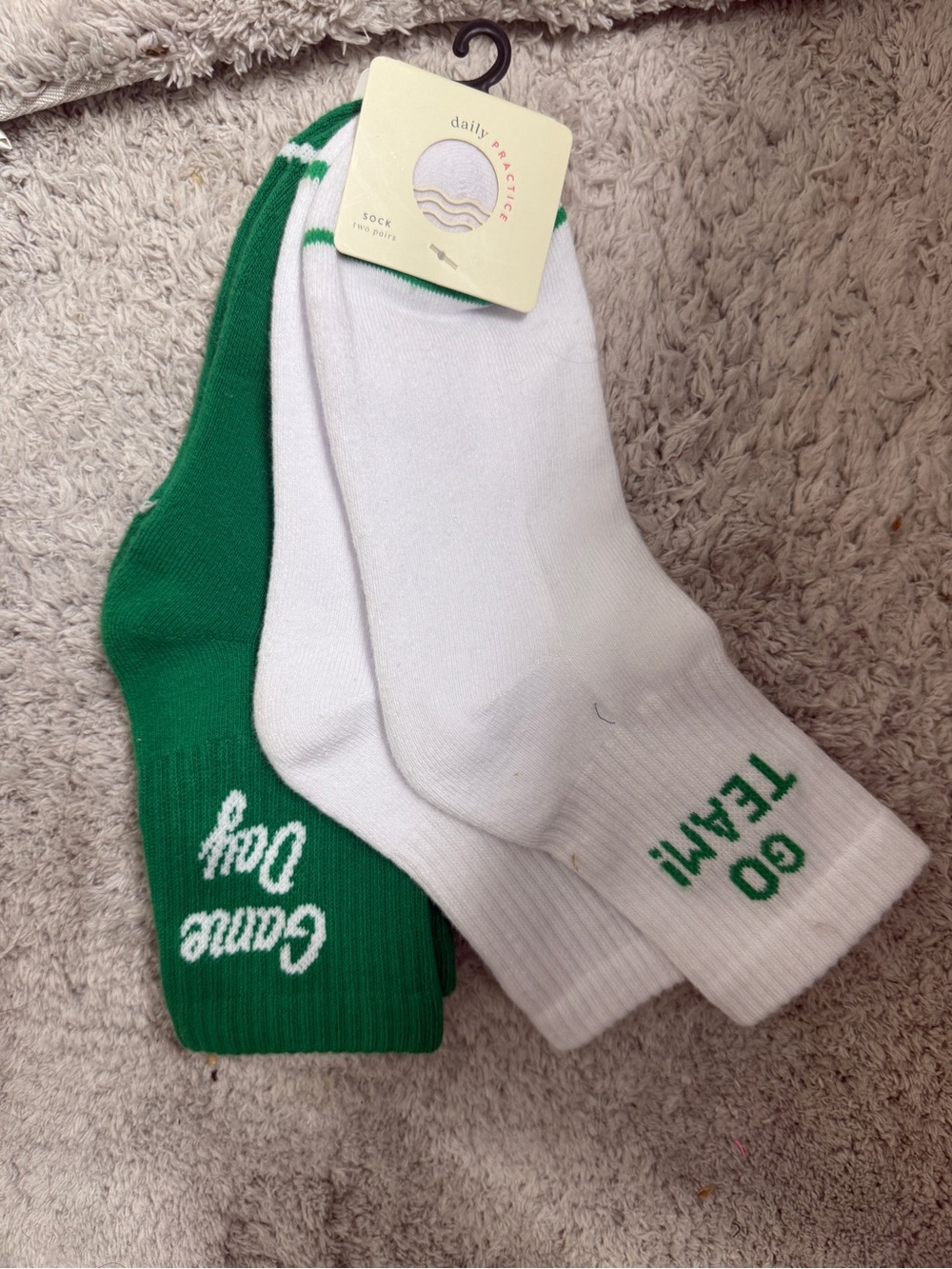 Anthropologie White & Green 'Game Day' Crew Sock Set, nwt!